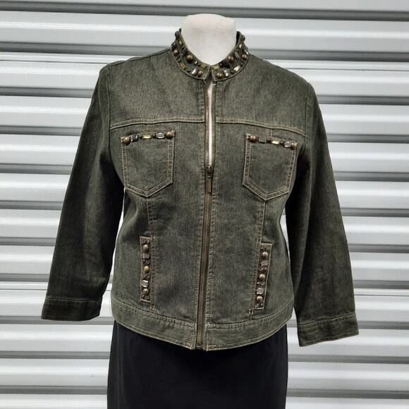 Ruby Rd. Jackets & Blazers - Ruby Rd. Denim Jeans Jacket Women's Size 10P Green Zip Front Lightweight Coat